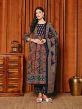 Printed Cotton Blend Kurta With Pants & Dupatta